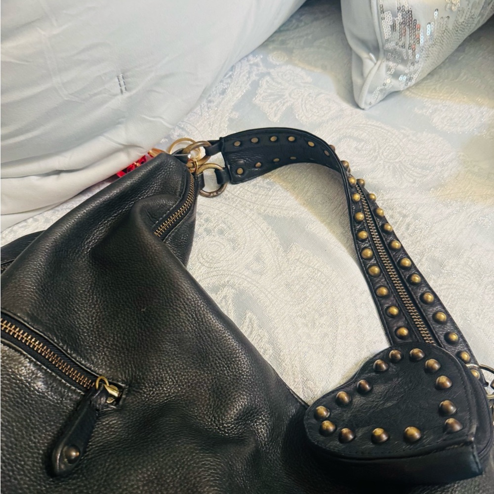Betsey Johnson Black Hobo Bag All Leather Vintage - Picture 4 of 15